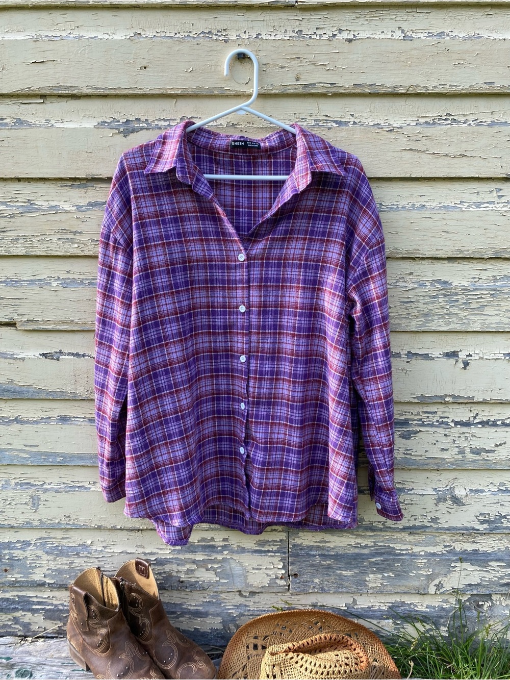 Purple Plaid Button-Down Shirt - Classic Relaxed Fit